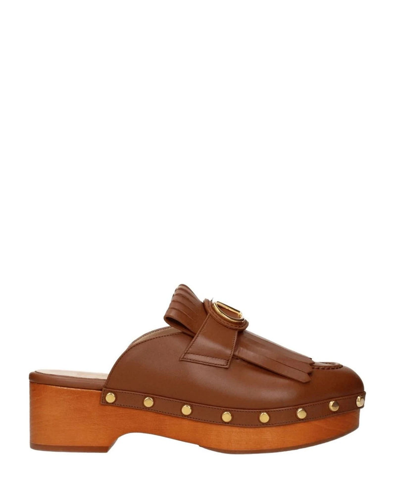 Valentino Garavani Brown Leather Slippers Flats