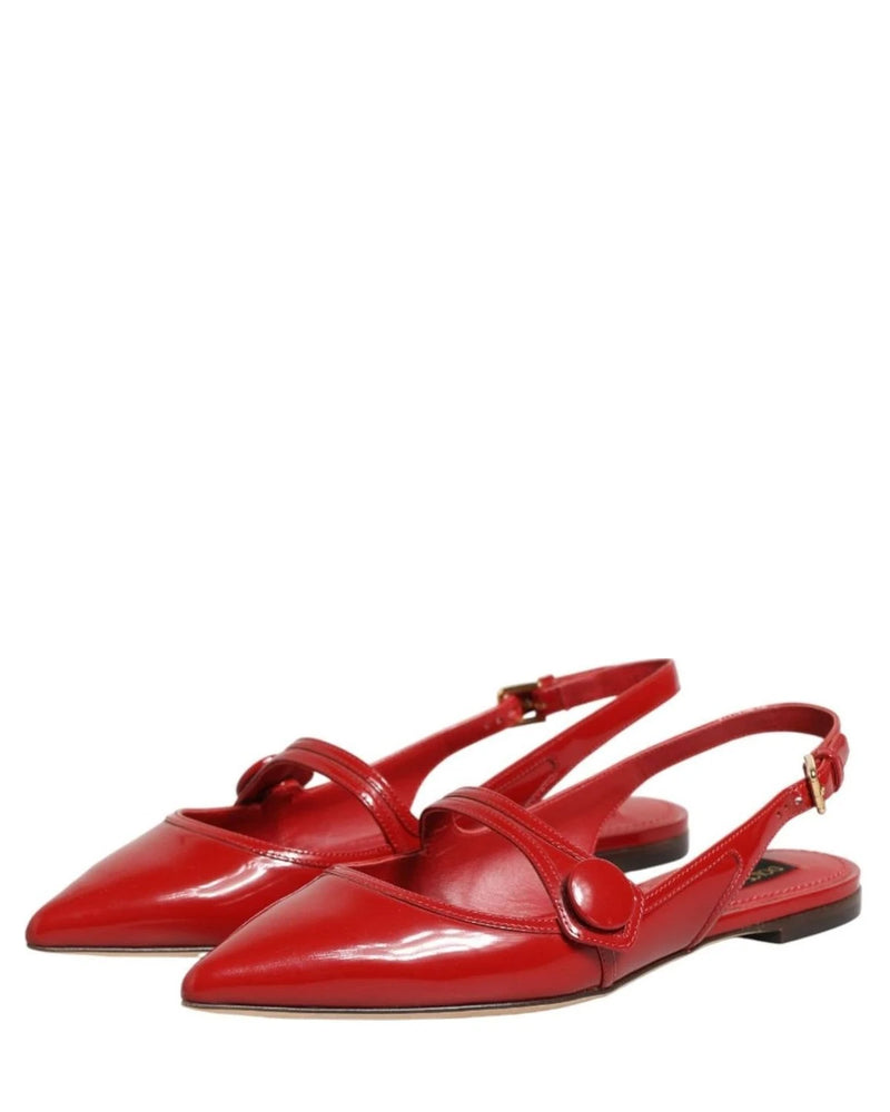 Dolce & Gabbana Red Leather Slingback Flats Sandals Shoes Flats