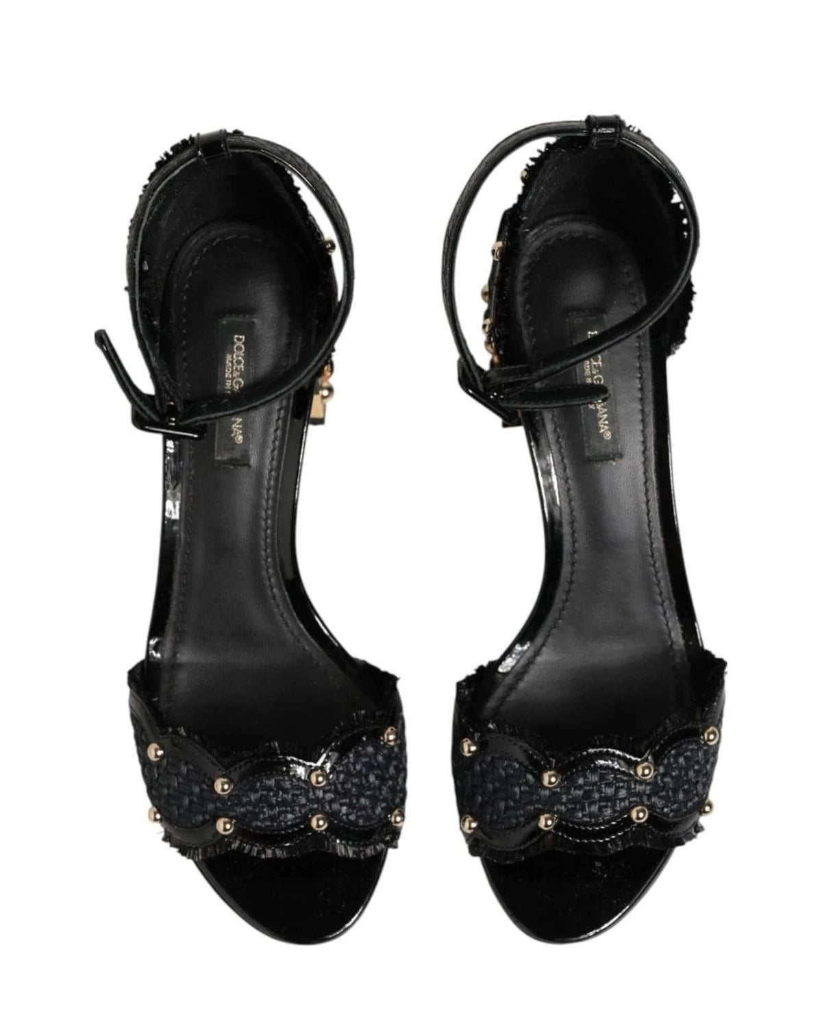 Dolce & Gabbana Black Studded Ankle Strap Sandals Shoes Heels