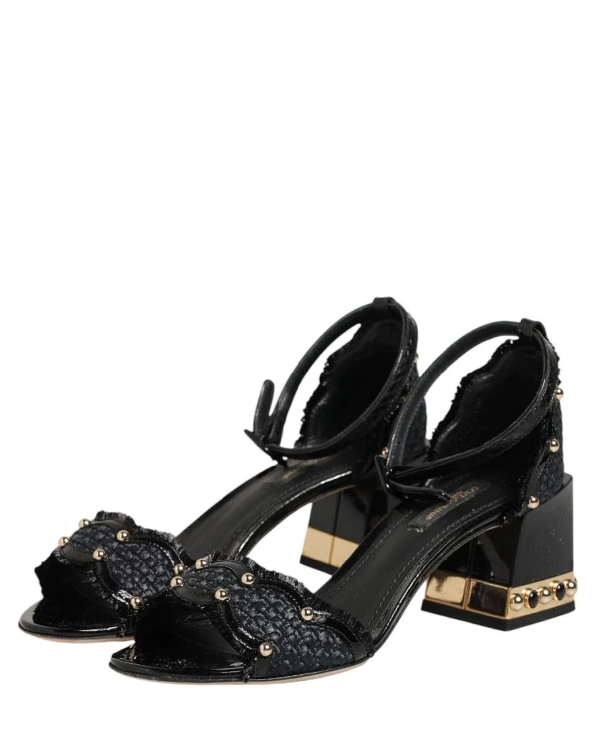 Dolce & Gabbana Black Studded Ankle Strap Sandals Shoes Heels