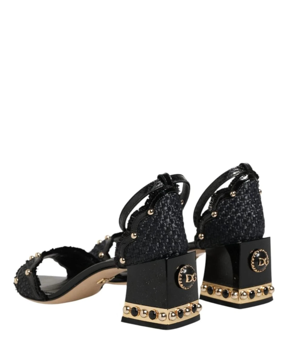 Dolce & Gabbana Black Studded Ankle Strap Sandals Shoes Heels