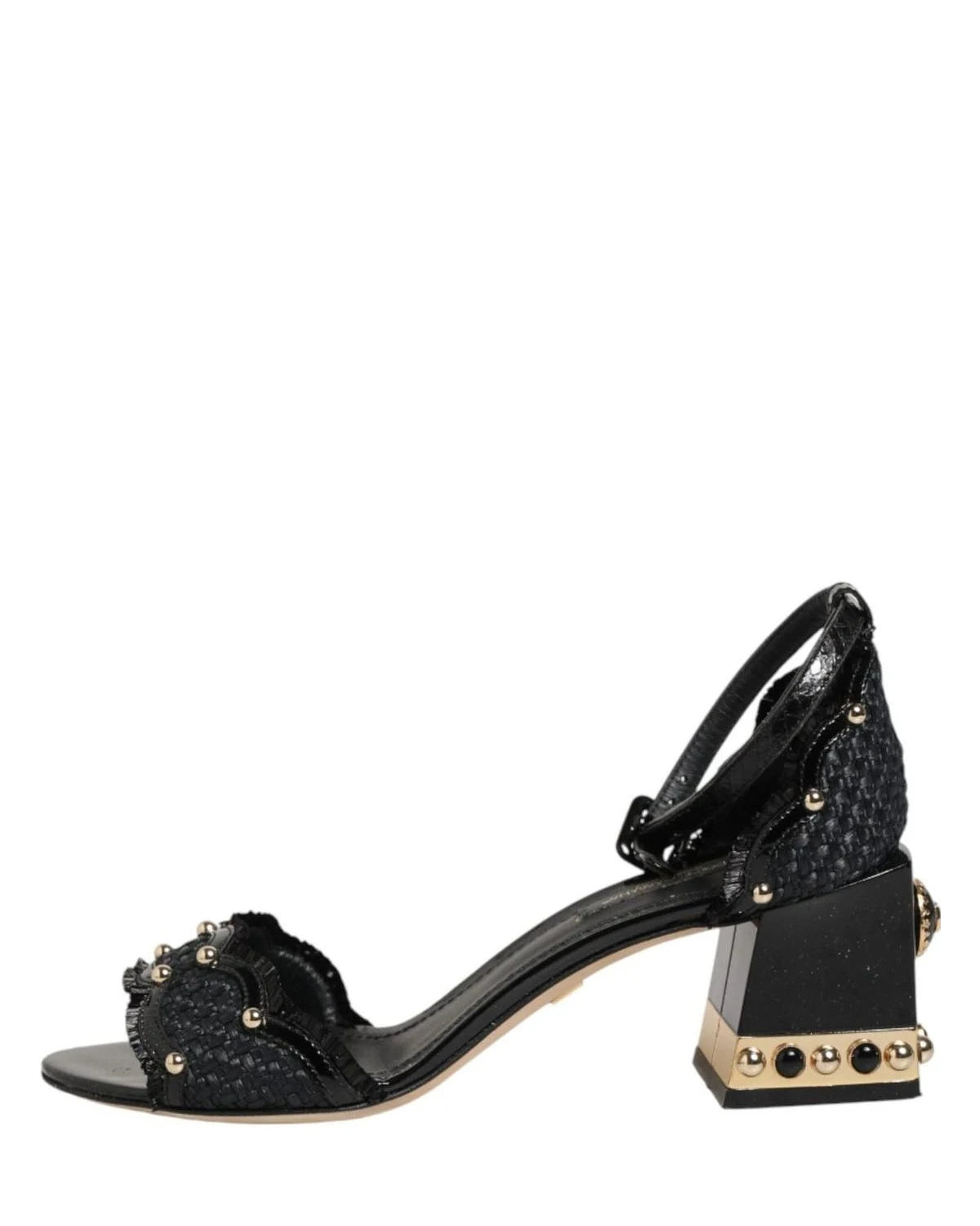 Dolce & Gabbana Black Studded Ankle Strap Sandals Shoes Heels