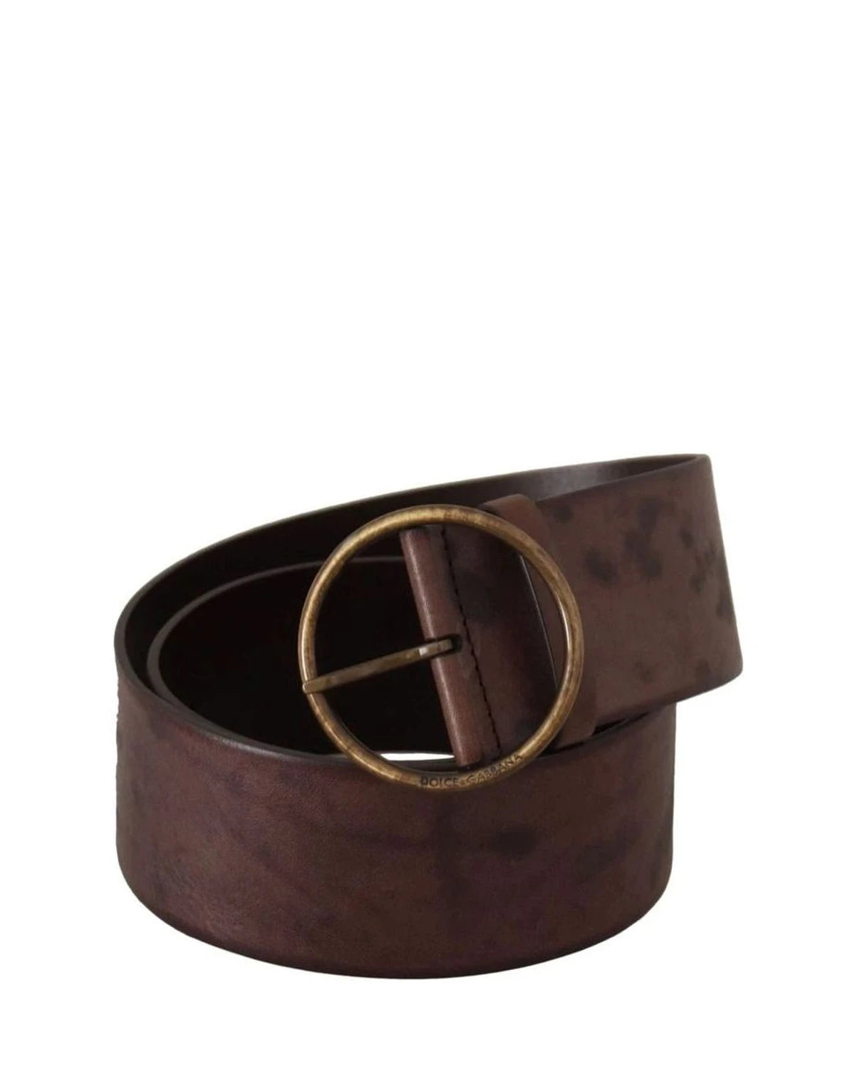 Dolce & Gabbana Dark Brown Leather Wide Calf Logo Round Buckle Belt