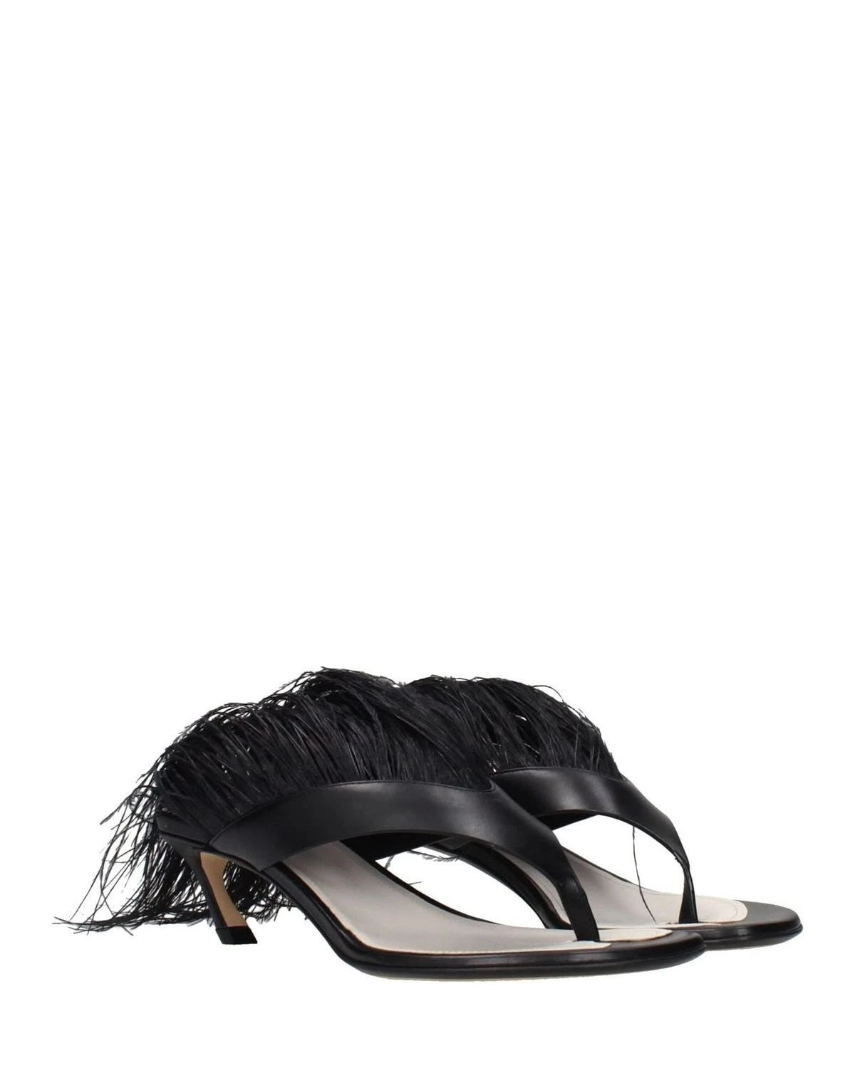 Lanvin Black Leather Flip Flop Sandals Heels