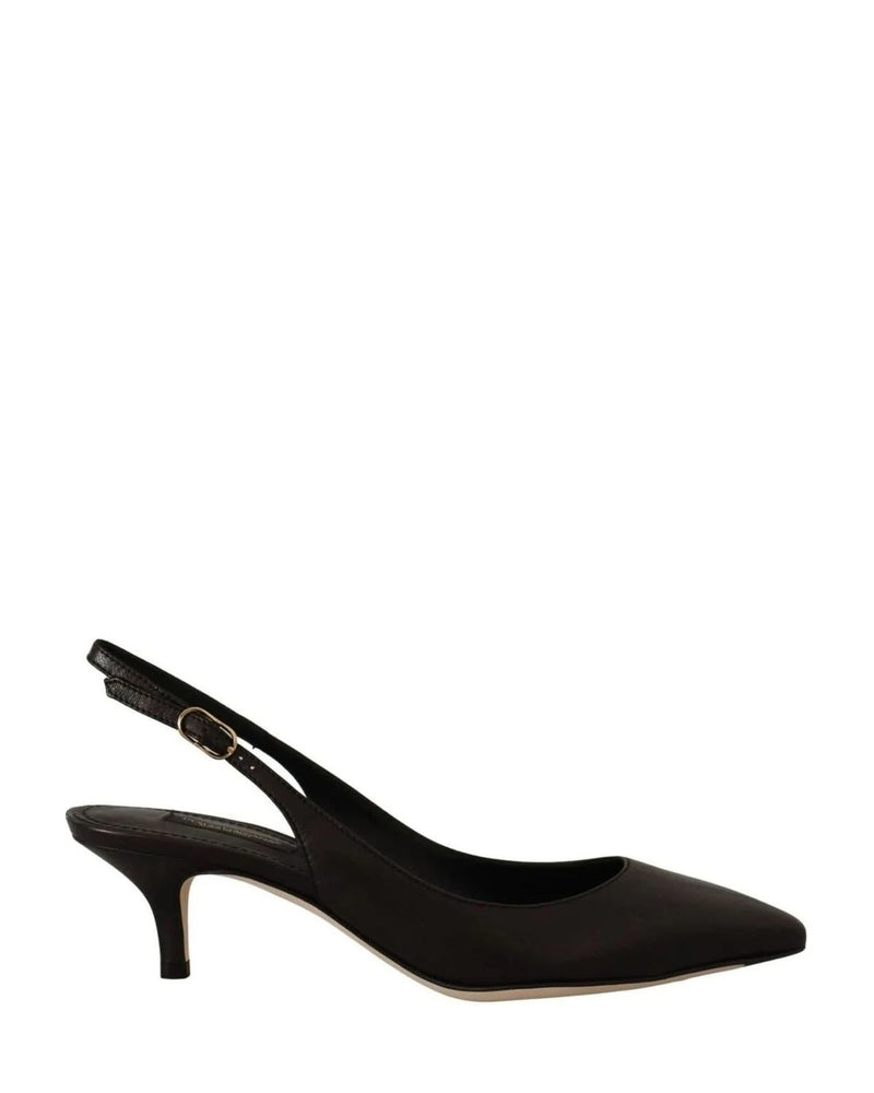 Dolce & Gabbana Black Leather Slingbacks Heels Pumps Shoes Heels