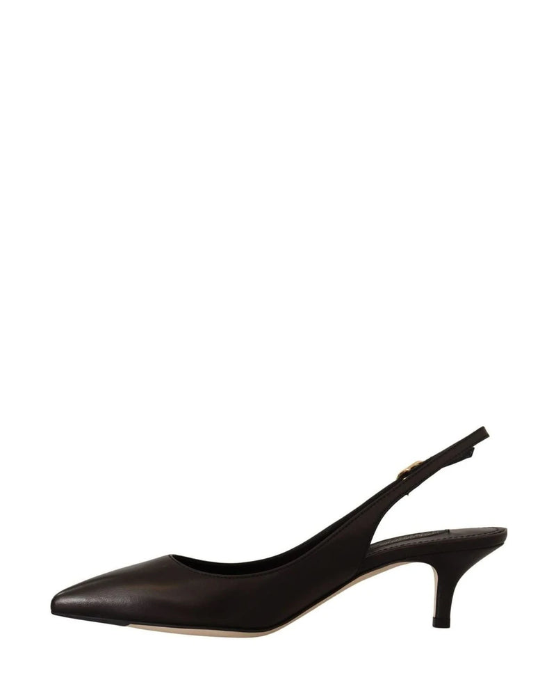 Dolce & Gabbana Black Leather Slingbacks Heels Pumps Shoes Heels