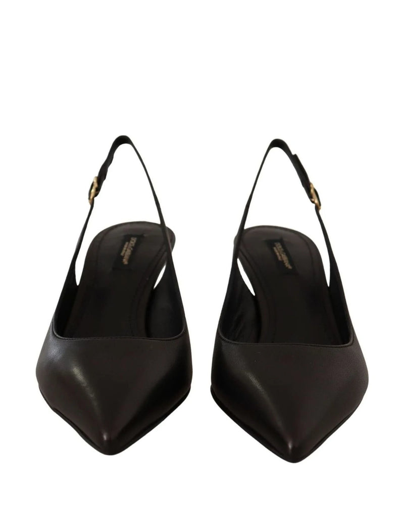 Dolce & Gabbana Black Leather Slingbacks Heels Pumps Shoes Heels