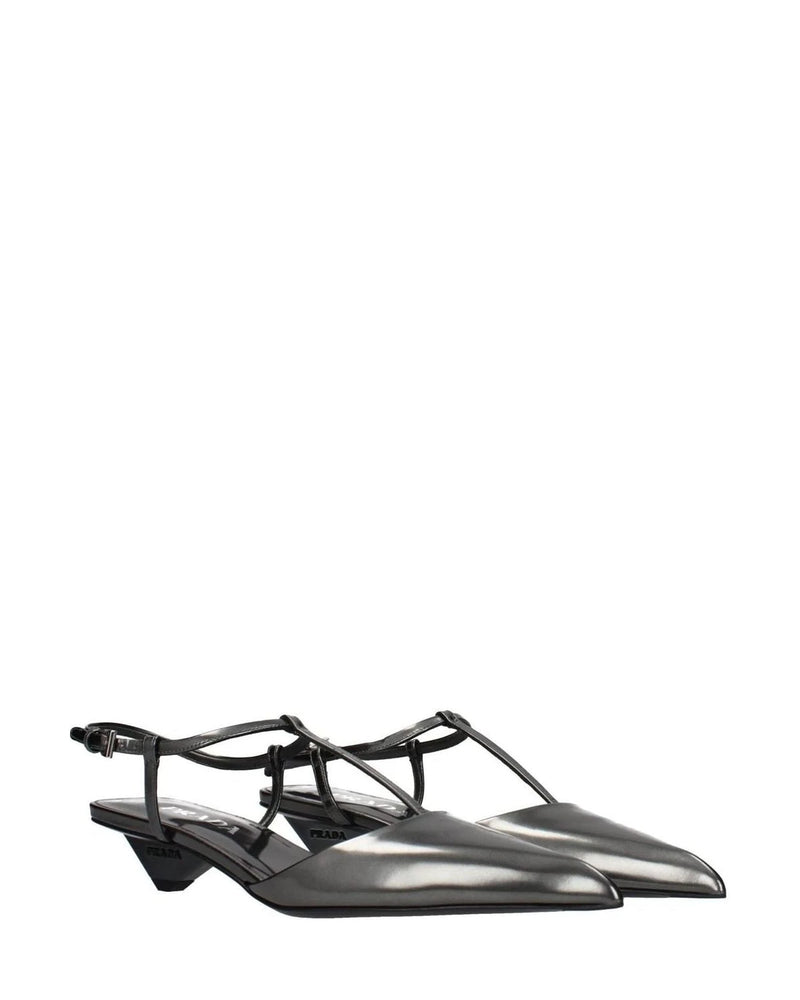 Prada Gray Leather Flat Sandals Sandals