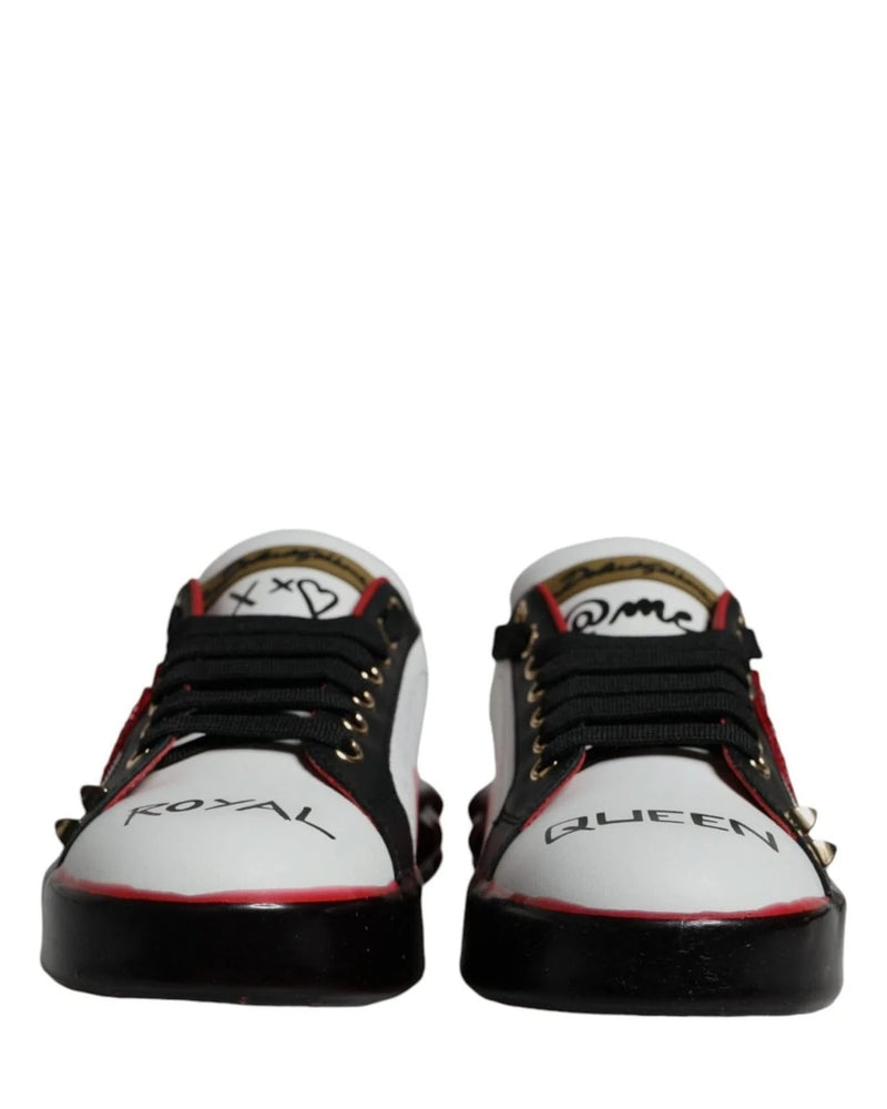 Dolce & Gabbana White Leather Red Crystals Portofino Sneakers Shoes Sneakers