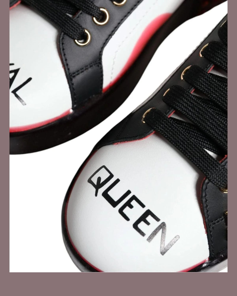 Dolce & Gabbana White Leather Red Crystals Portofino Sneakers Shoes Sneakers