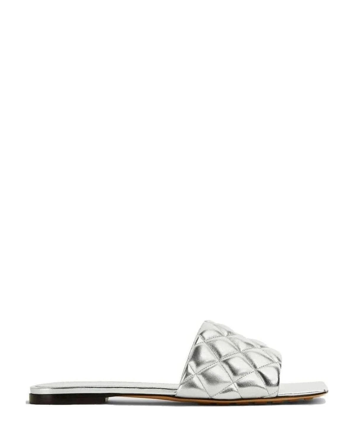 Bottega Veneta Silver Calfskin Flat Sandals Flats