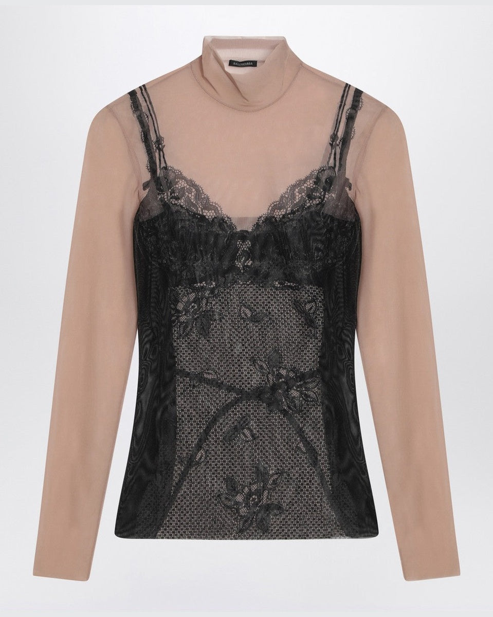Balenciaga Black and light beige Trompe l''oeil Lingerie top Glam Steals