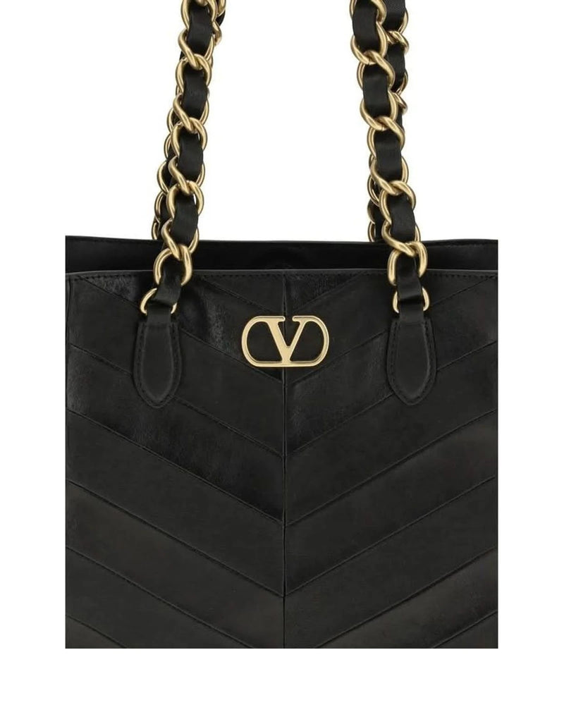 Valentino Garavani Black Calf Leather Bos Taurus Shoulder Bag Shoulder Bags