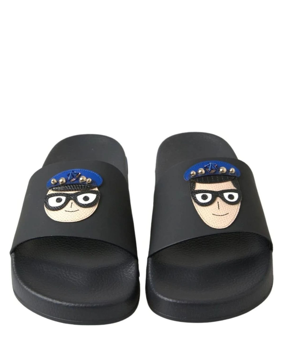 Dolce & Gabbana Black Slides Sandals Beach Saint Barth Shoes Flats