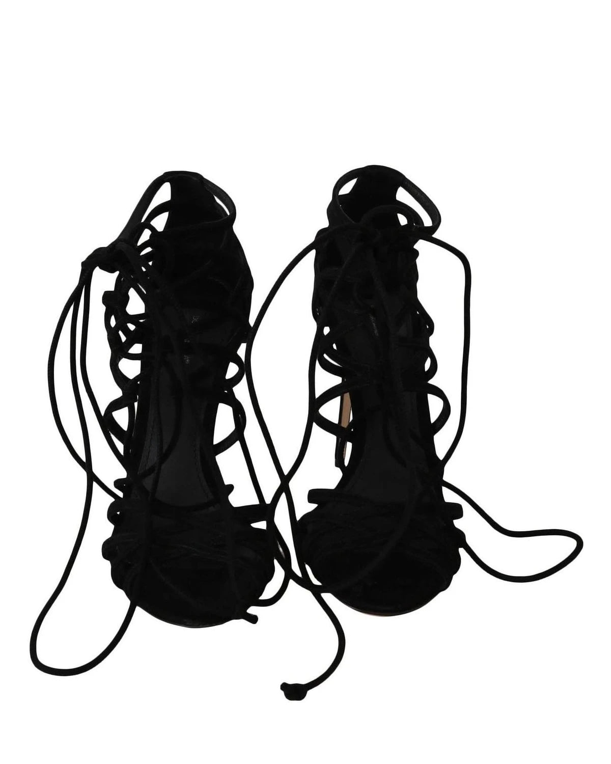 Dolce & Gabbana Black Suede Strap Stilettos Sandals Heels