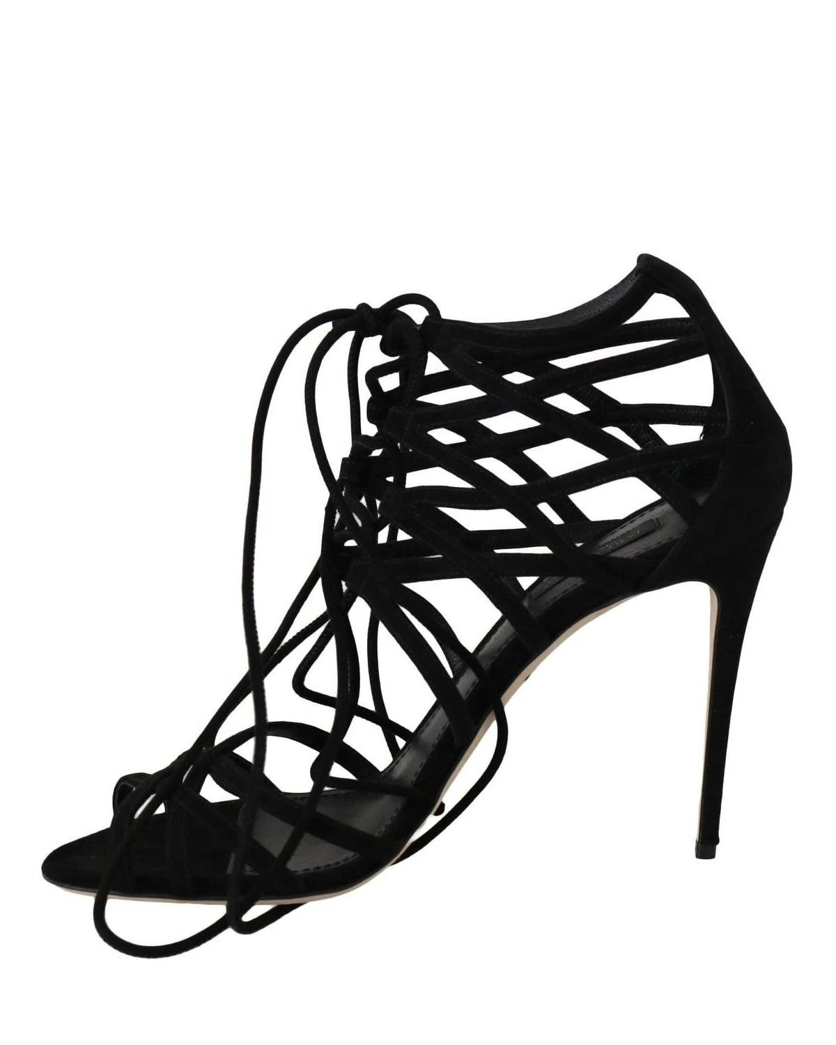 Dolce & Gabbana Black Suede Strap Stilettos Sandals Heels
