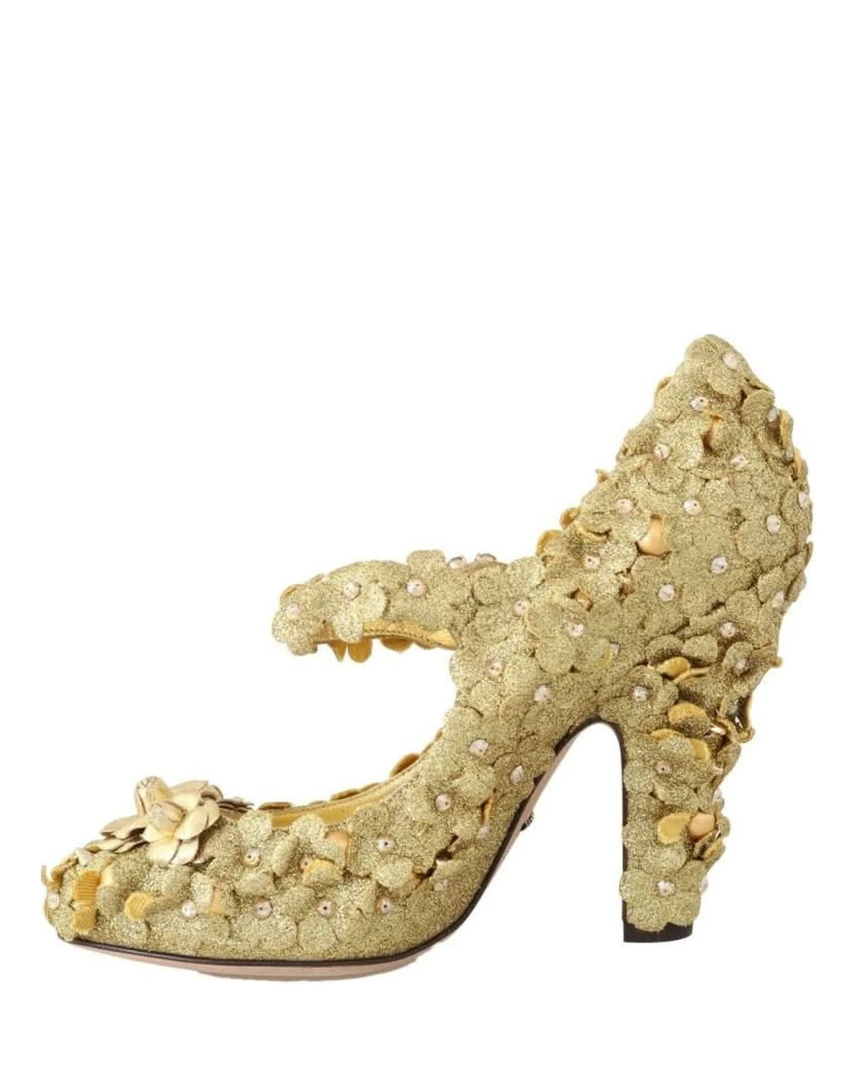 Dolce & Gabbana Gold Floral Crystal Mary Janes Pumps Heels