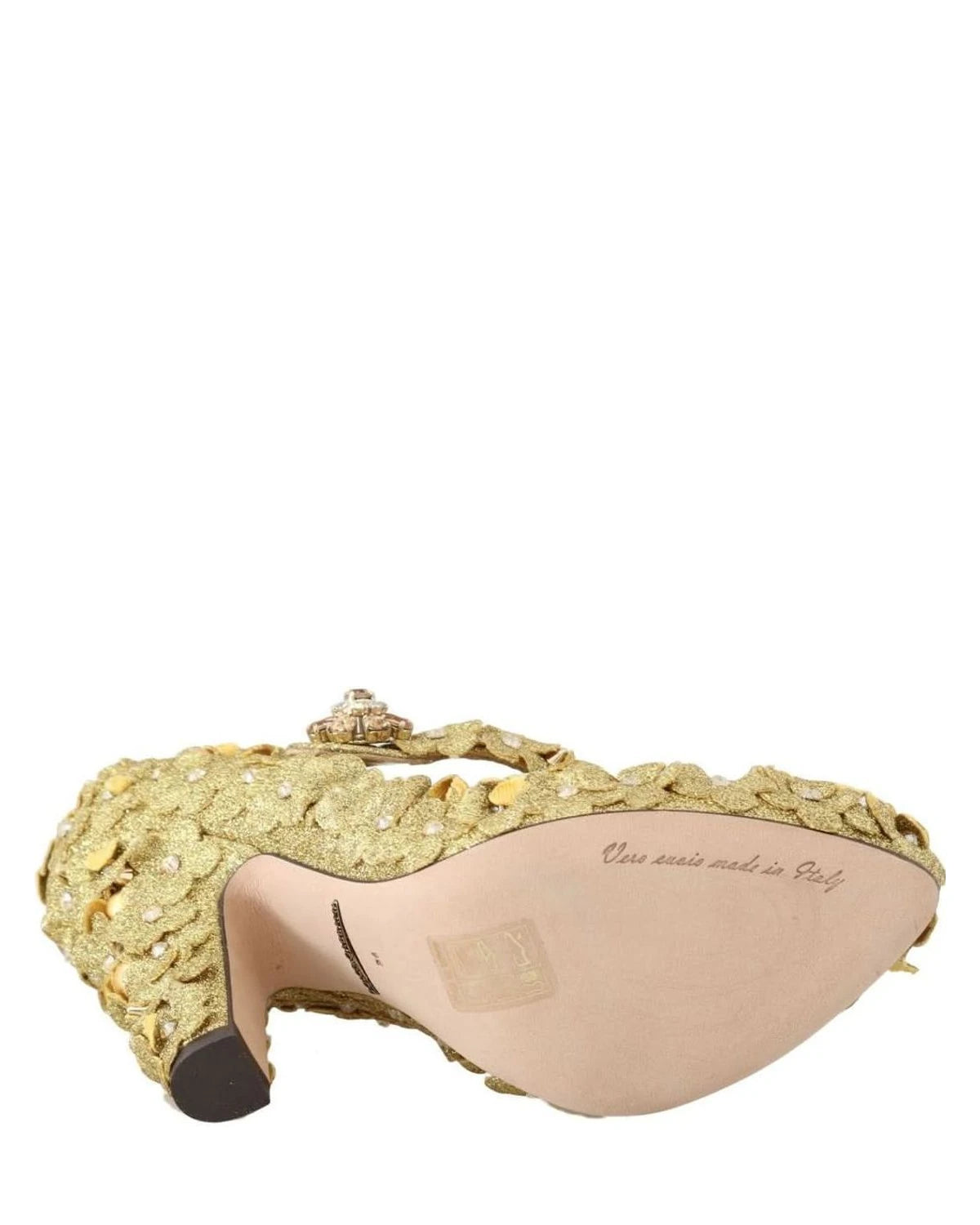 Dolce & Gabbana Gold Floral Crystal Mary Janes Pumps Heels