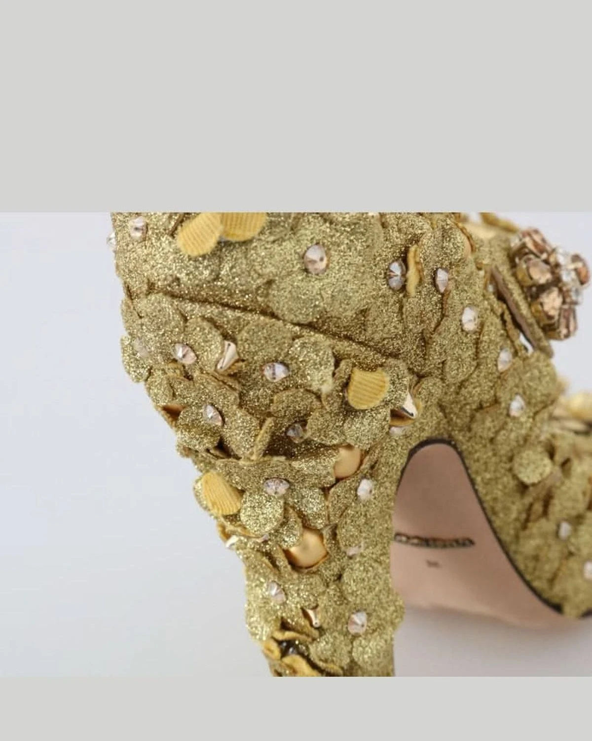 Dolce & Gabbana Gold Floral Crystal Mary Janes Pumps Heels