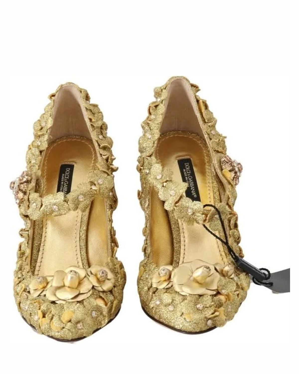 Dolce & Gabbana Gold Floral Crystal Mary Janes Pumps Heels