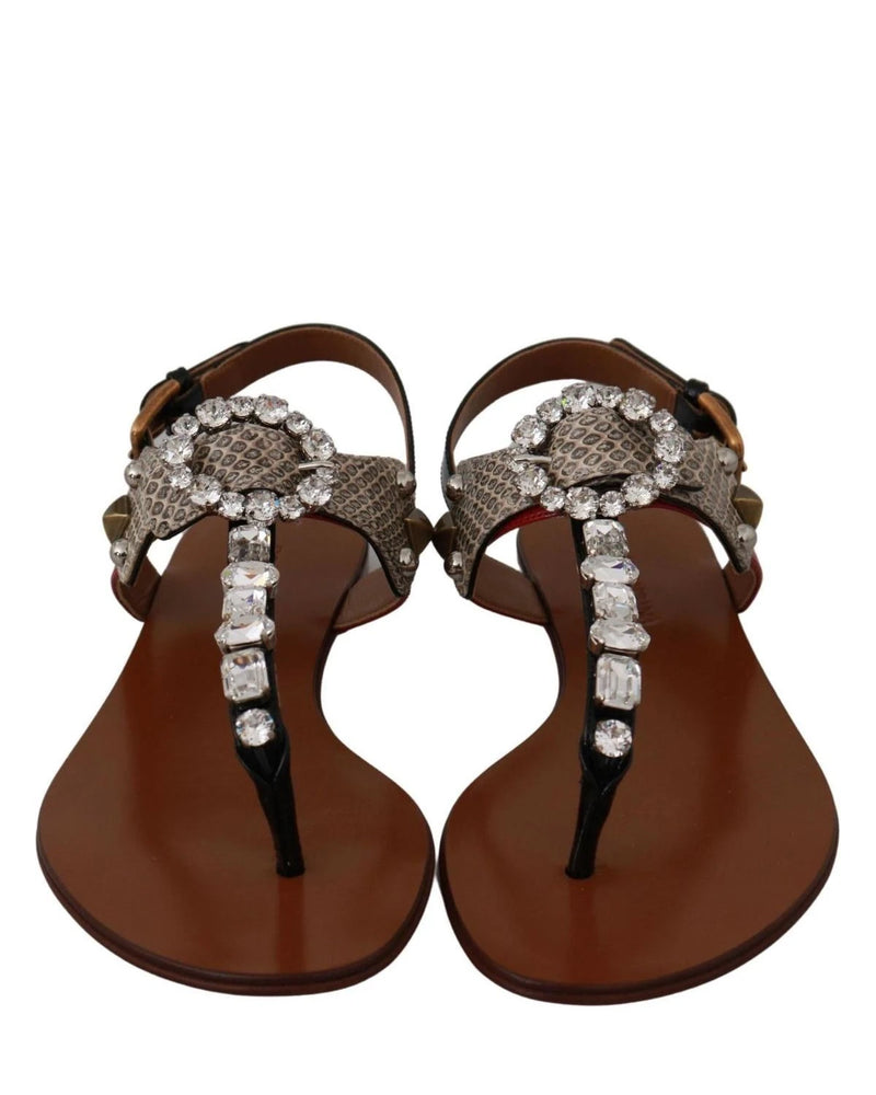 Dolce & Gabbana Leather Ayers Crystal Sandals Flip Flops Shoes Sandals