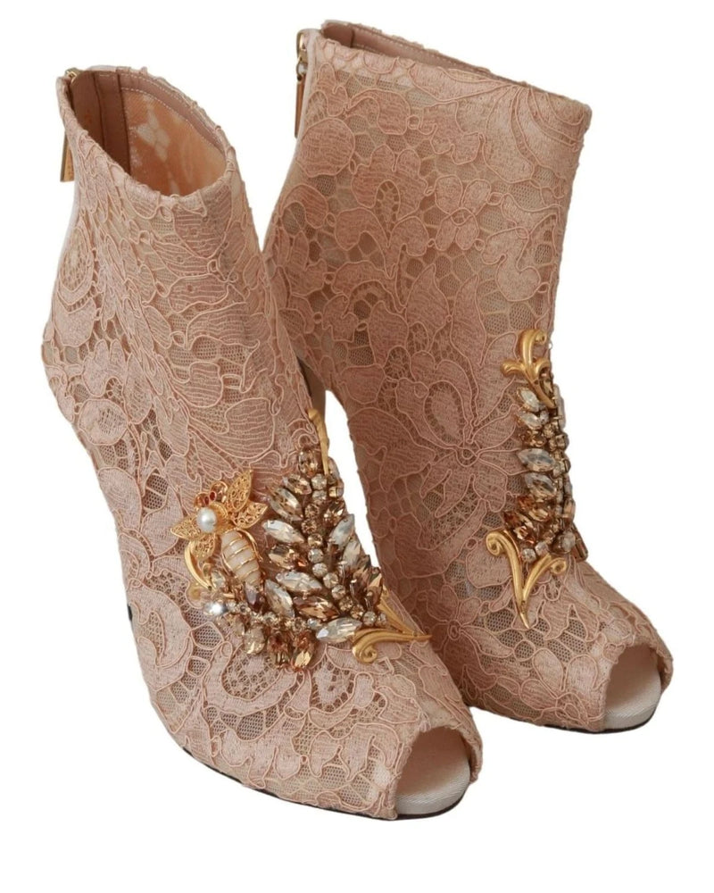 Dolce & Gabbana Lace Crystal Booties Stilettos Shoes Boots