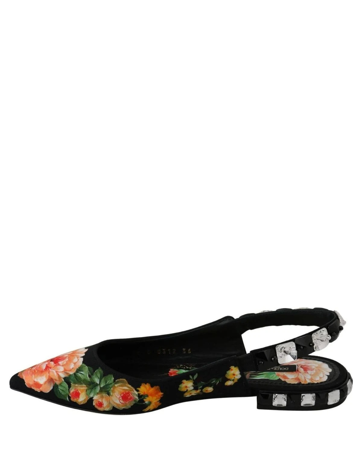 Dolce & Gabbana Black Floral Crystal Slingbacks Flats Flats