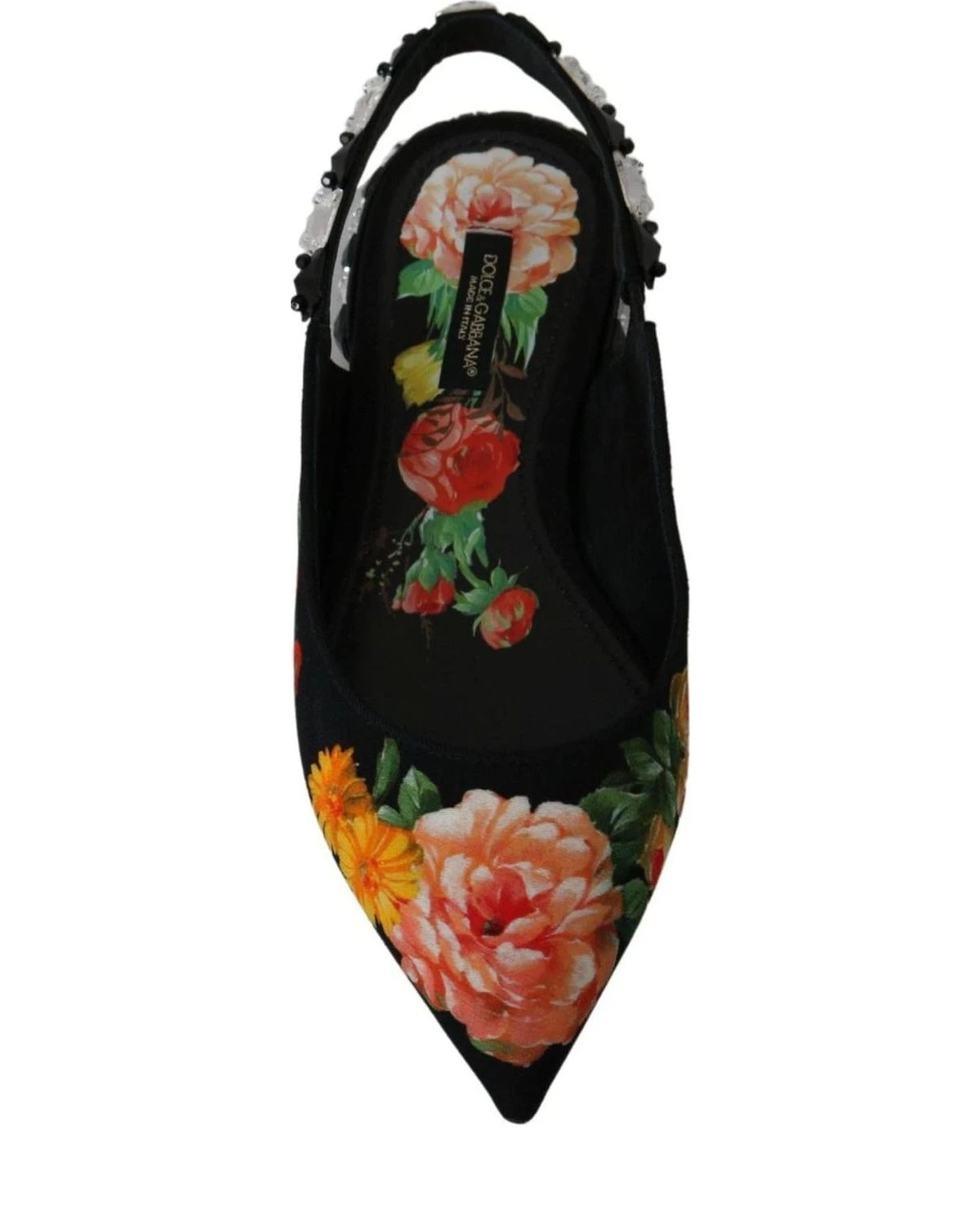 Dolce & Gabbana Black Floral Crystal Slingbacks Flats Flats