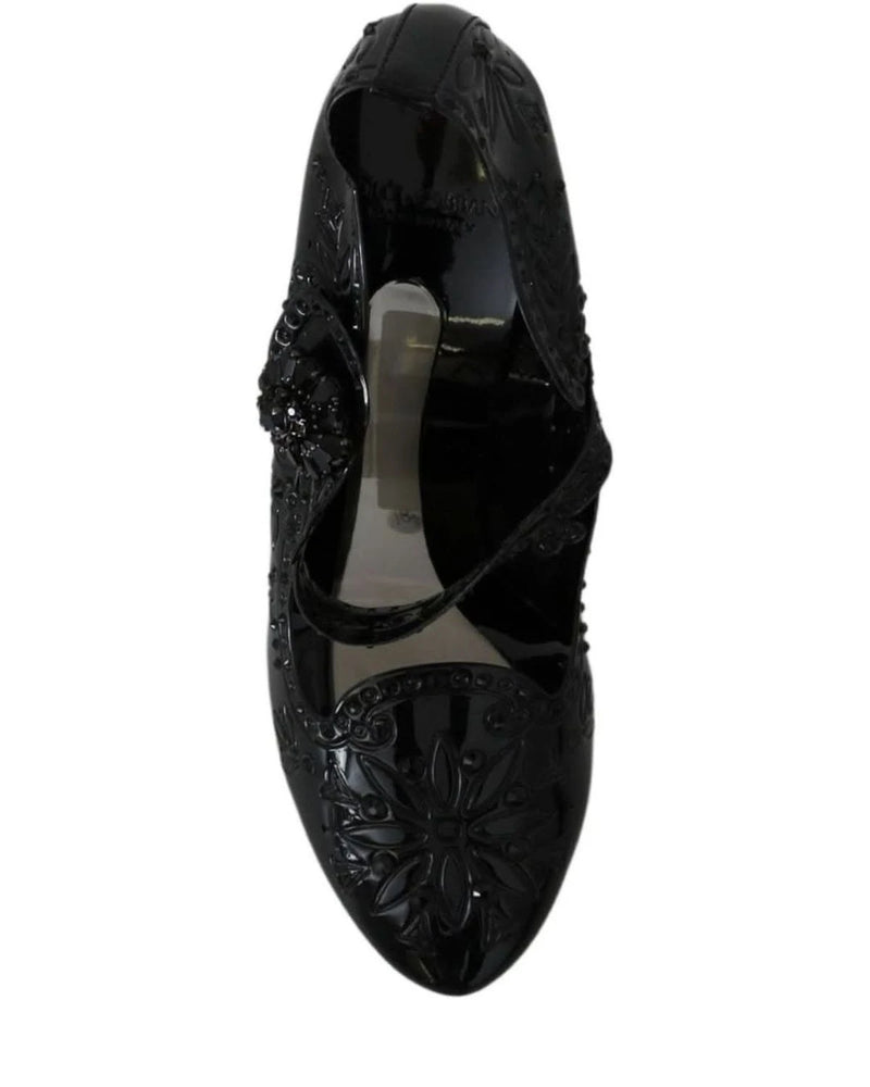 Dolce & Gabbana Black Floral Crystal Cinderella Heels Heels