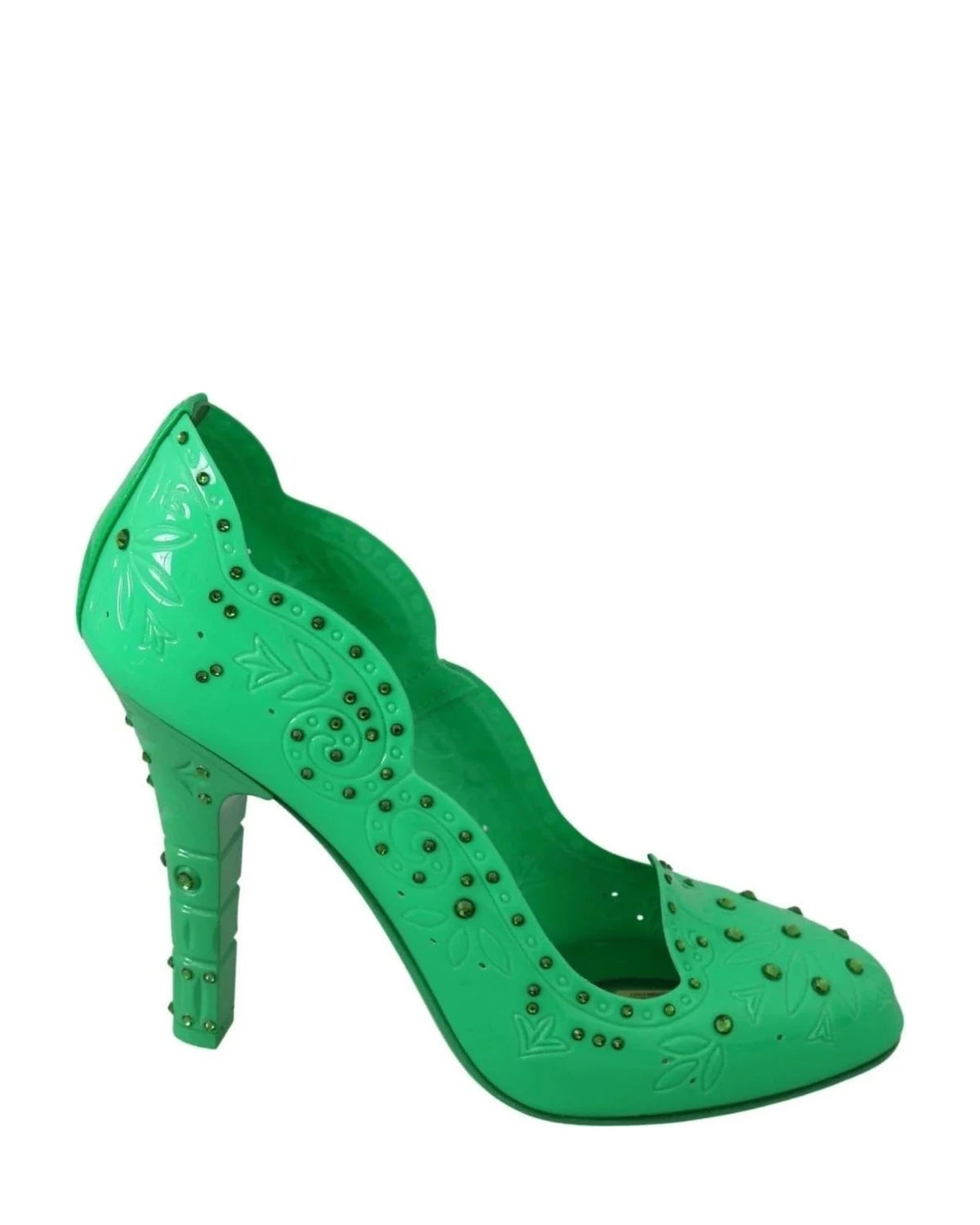 Dolce & Gabbana Green Crystal Floral Cinderella Heels Heels