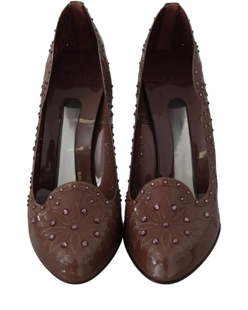 Dolce & Gabbana Brown Floral Crystal Cinderella Heels Heels