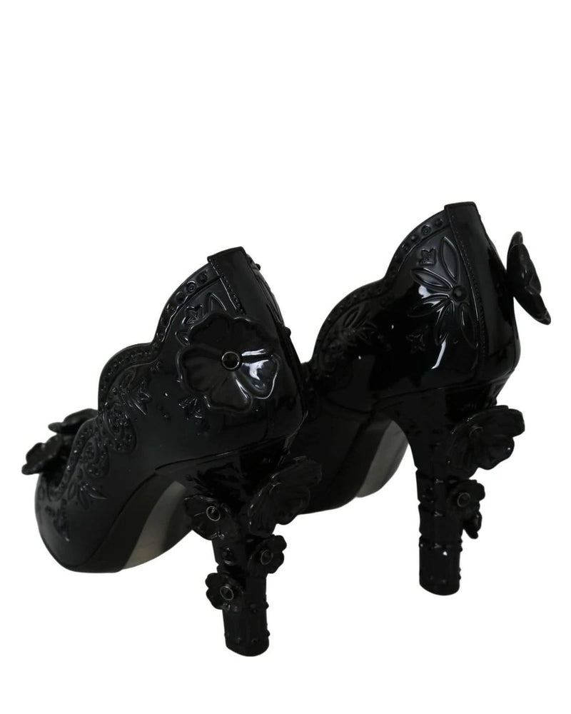 Dolce & Gabbana Black Floral Crystal Cinderella Heels Heels