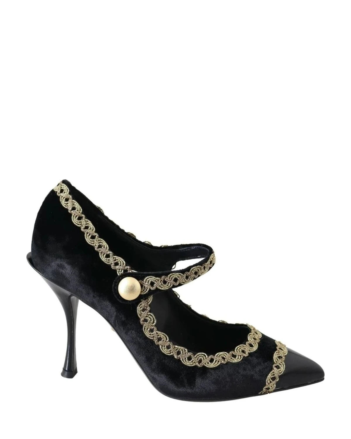 Dolce & Gabbana Black Velvet Gold Mary Janes Pumps Heels