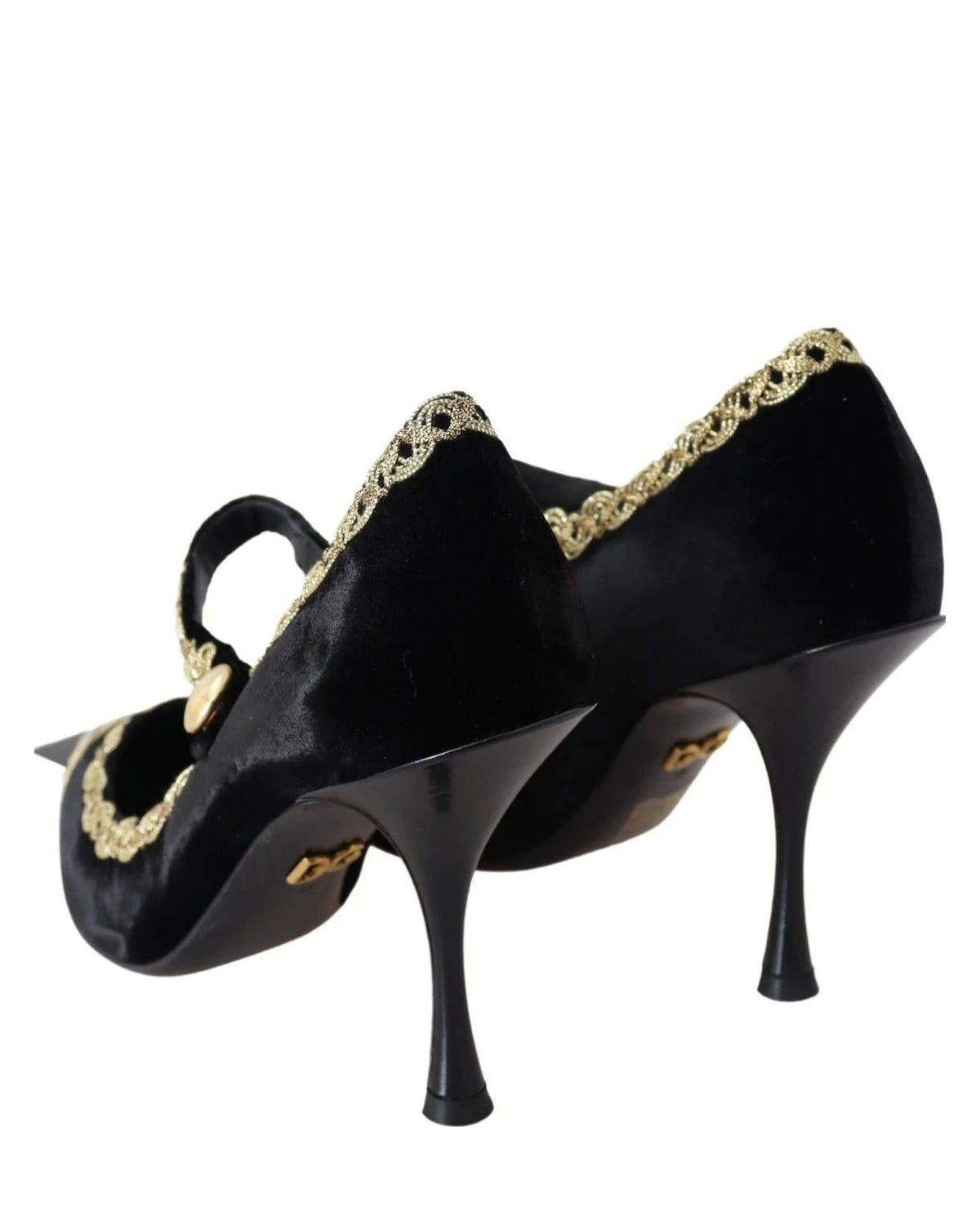 Dolce & Gabbana Black Velvet Gold Mary Janes Pumps Heels