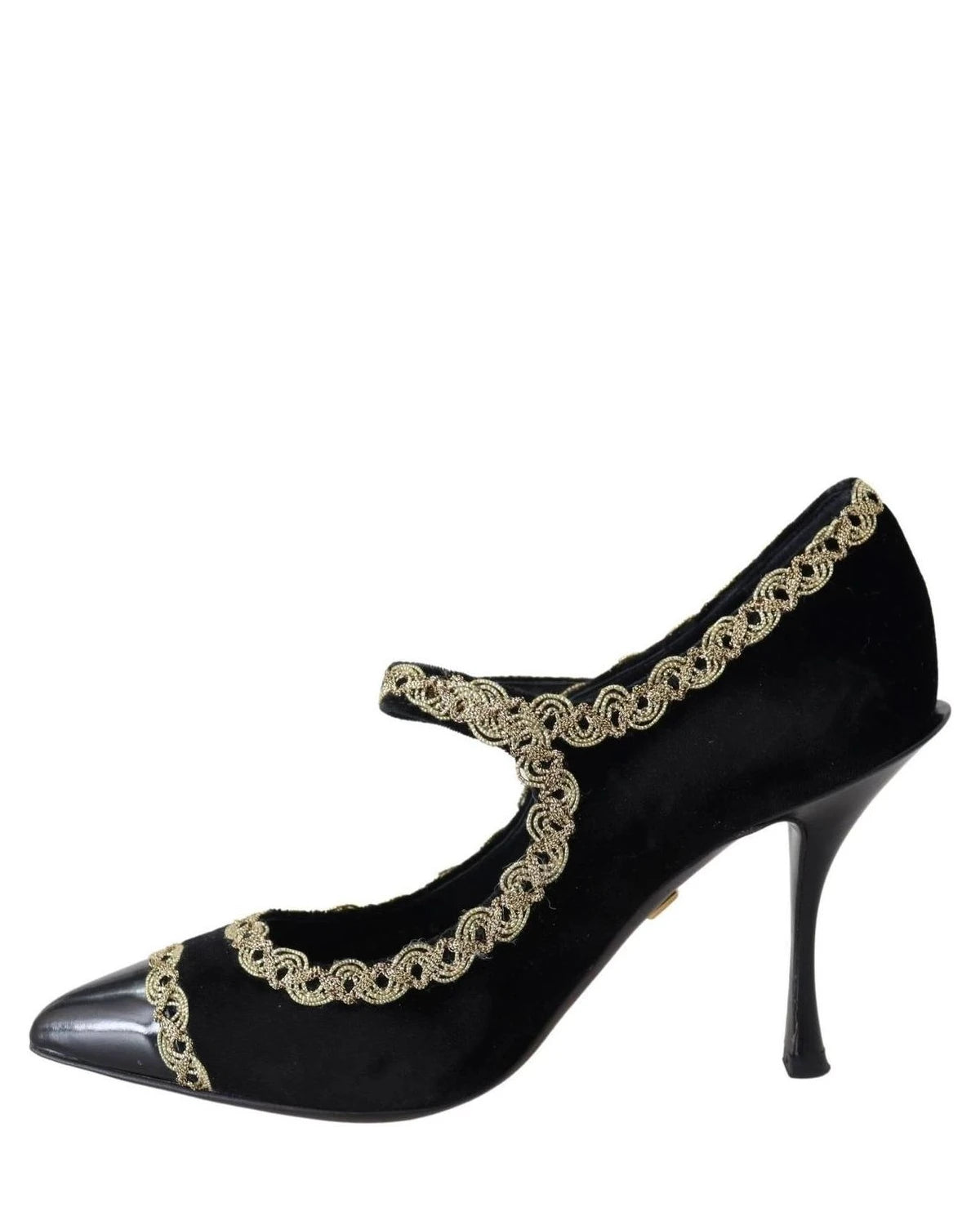 Dolce & Gabbana Black Velvet Gold Mary Janes Pumps Heels