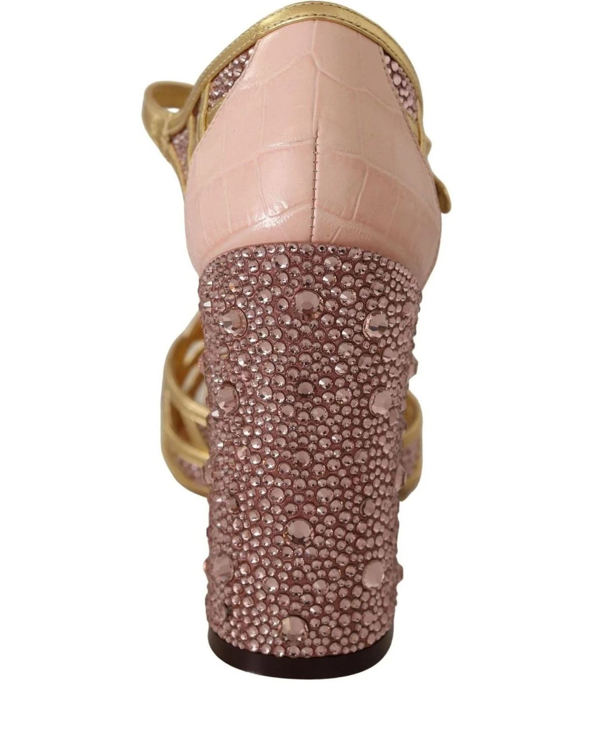 Dolce & Gabbana Pink Leather Gold Crystal Pumps T Strap Shoes Heels