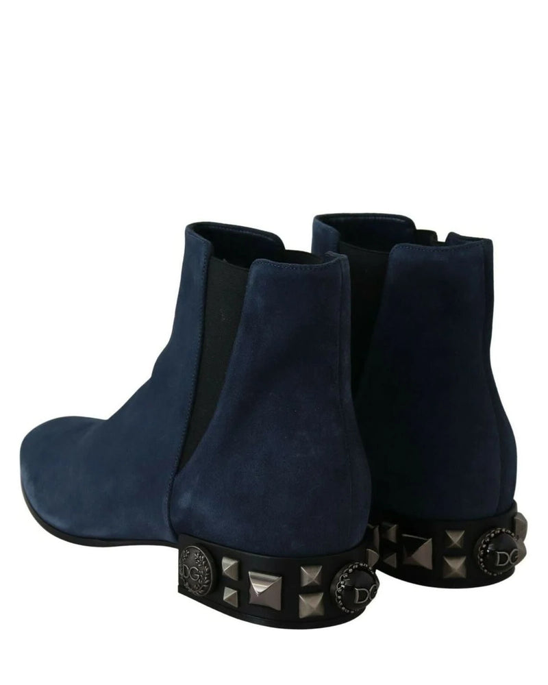 Dolce & Gabbana Blue Suede Embellished Studded Boots Boots
