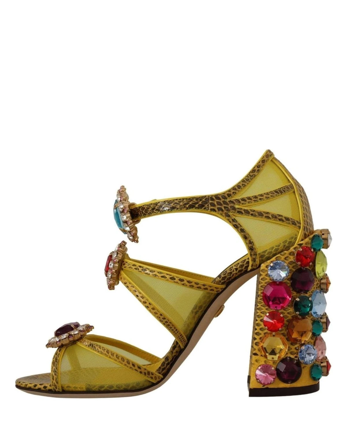 Dolce & Gabbana Yellow Leather Crystal Ayers Sandals Heels