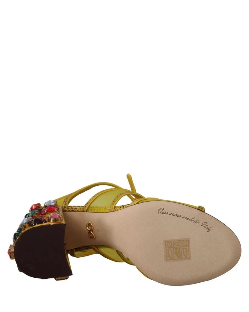 Dolce & Gabbana Yellow Leather Crystal Ayers Sandals Heels