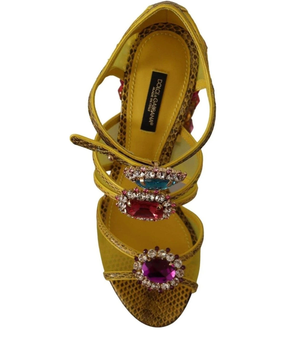 Dolce & Gabbana Yellow Leather Crystal Ayers Sandals Heels