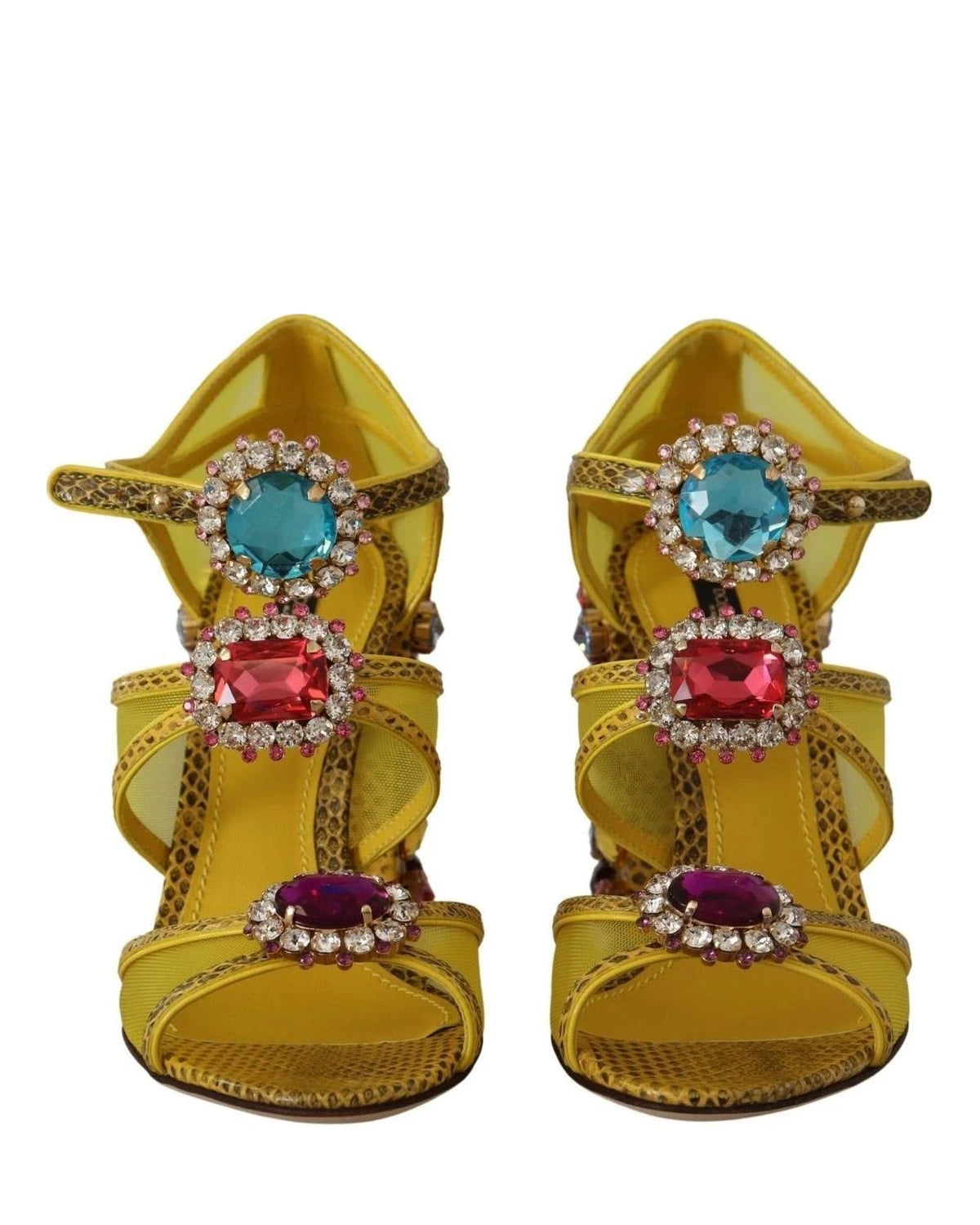 Dolce & Gabbana Yellow Leather Crystal Ayers Sandals Heels