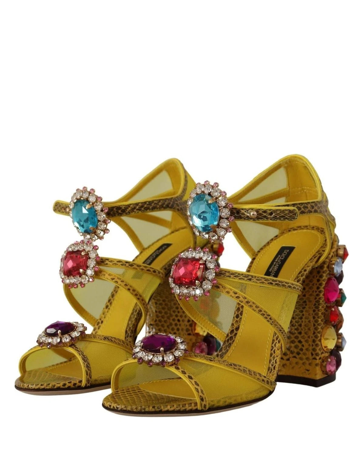 Dolce & Gabbana Yellow Leather Crystal Ayers Sandals Heels
