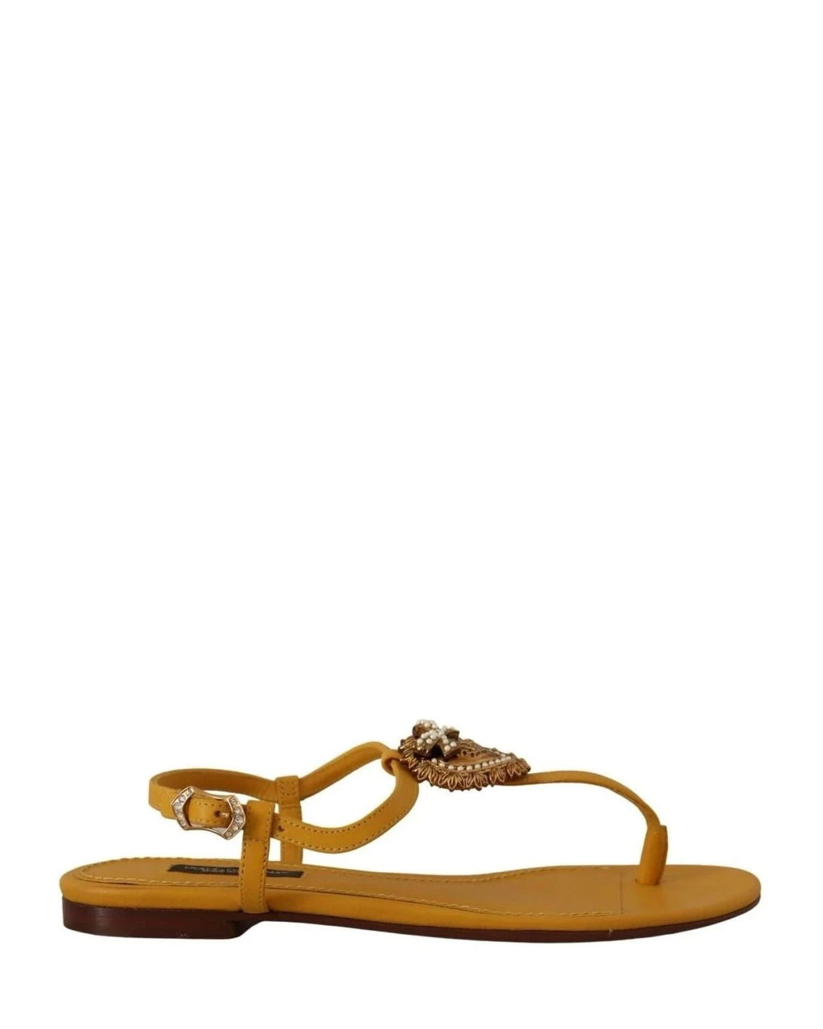 Dolce & Gabbana Leather Mustard Devotion Sandals Sandals