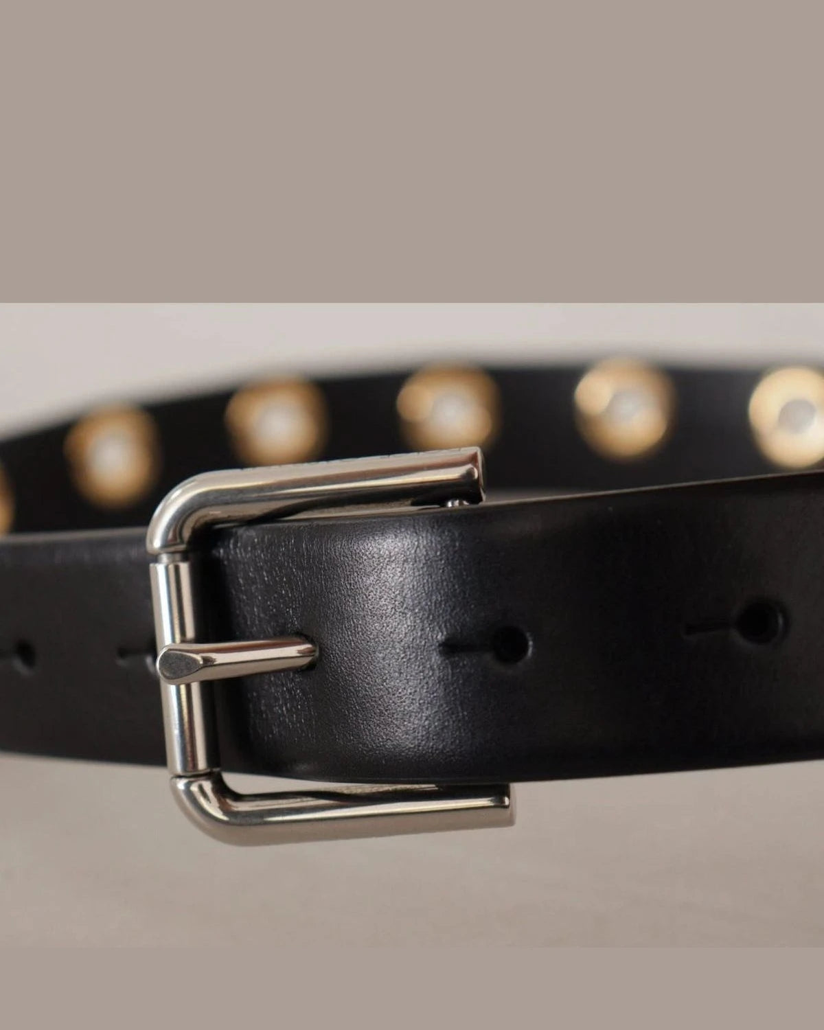 Dolce & Gabbana Black Leather Eyelet Silver Tone Metal Buckle Belt Belts