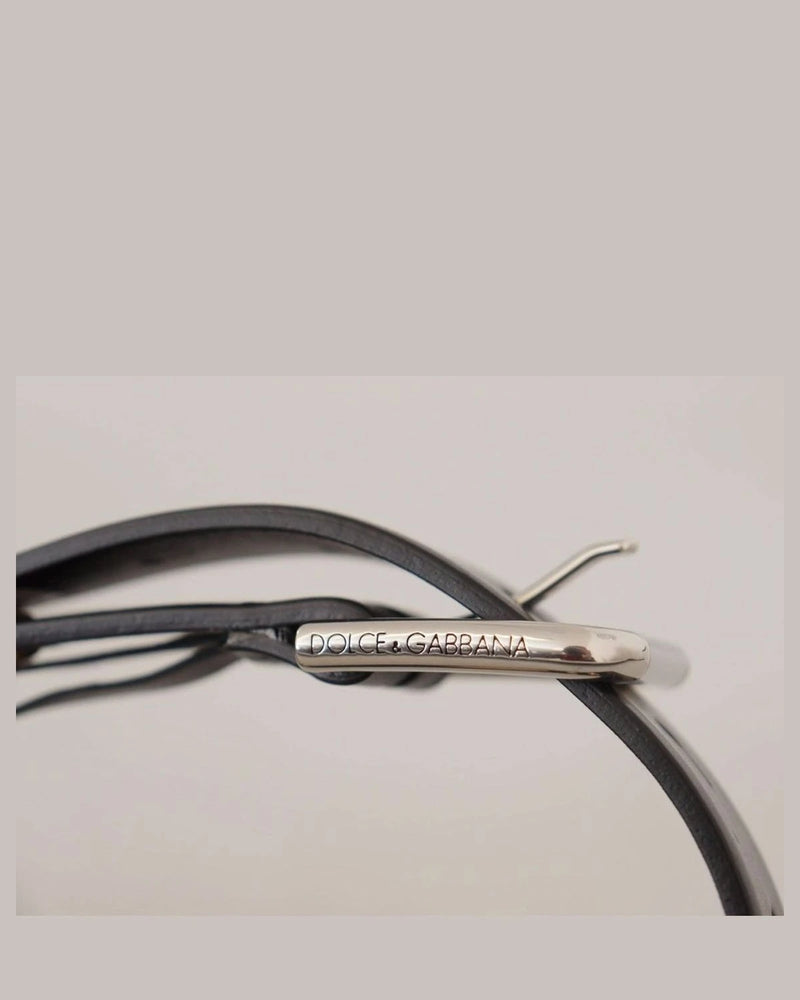 Dolce & Gabbana Black Leather Eyelet Silver Tone Metal Buckle Belt Belts