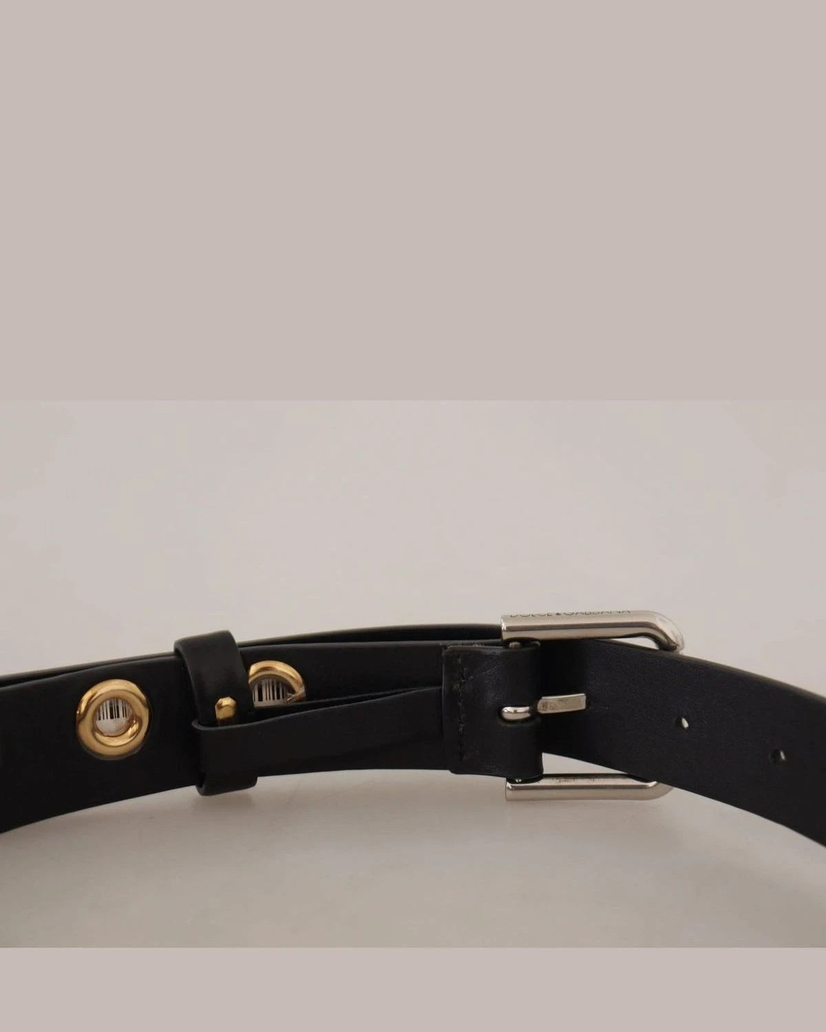 Dolce & Gabbana Black Leather Eyelet Silver Tone Metal Buckle Belt Belts
