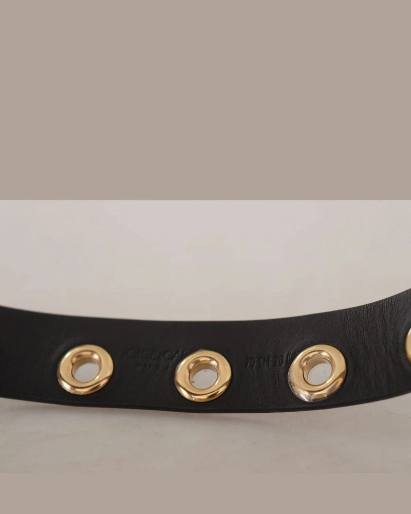 Dolce & Gabbana Black Leather Eyelet Silver Tone Metal Buckle Belt Belts