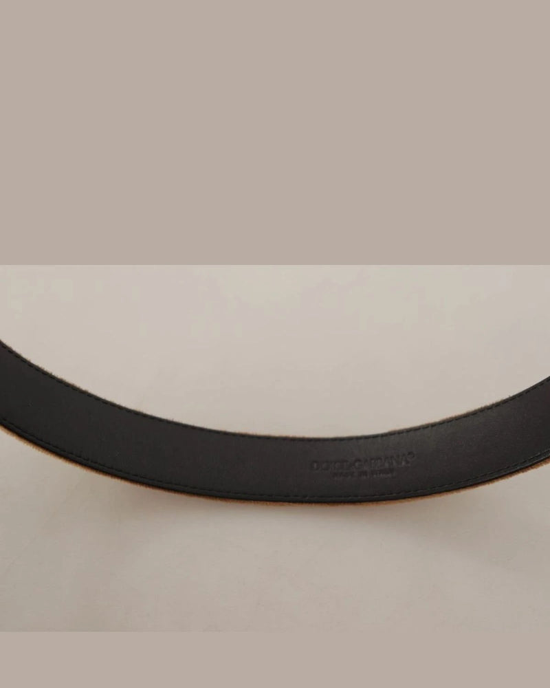 Dolce & Gabbana Brown Velvet Bronze Vintage Logo Metal Buckle Belt Belts