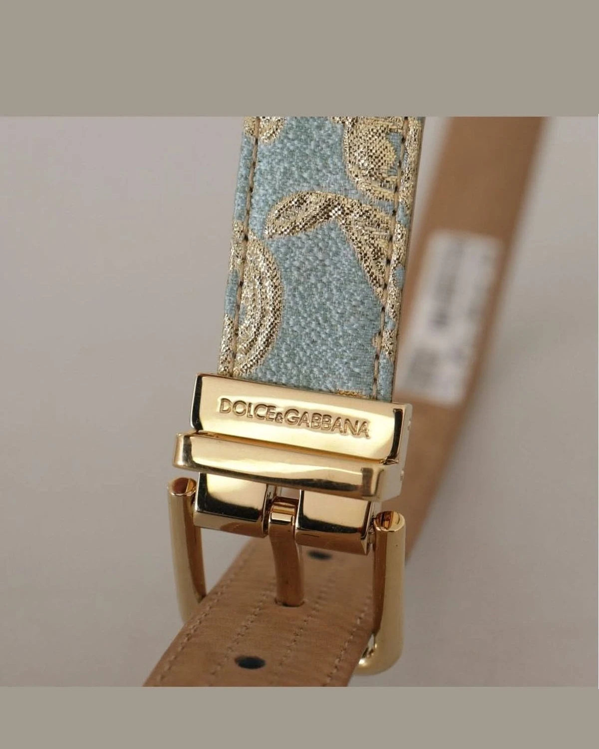Dolce & Gabbana Blue Leather Jacquard Embossed Gold Metal Buckle Belt Belts