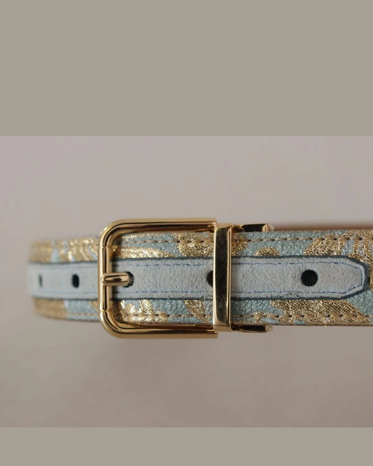 Dolce & Gabbana Blue Leather Jacquard Embossed Gold Metal Buckle Belt Belts